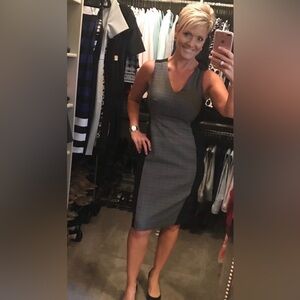 White House Black Market Gray, purple and Black Midi Dress